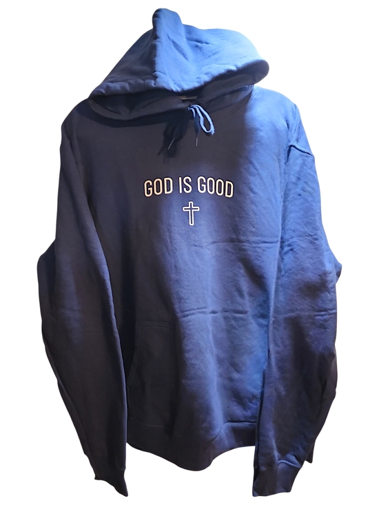 Tops - God Is Good Navy Hooded Sweatshirt